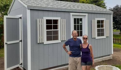 English Cottage storage shed with shutters