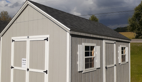 10x16 Cottage Yard Shed_Betterway sheds_light grey white trim black shingles_front