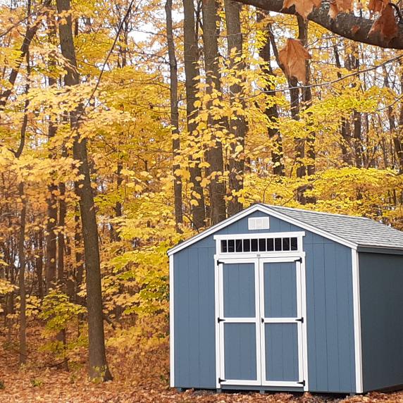 Cottage storage shed in the woods