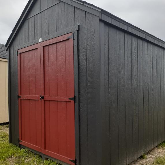 Cottage storage shed red doors